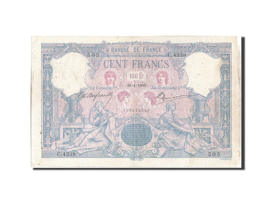 Banknote, France, 100 Francs, 100 F 1888-1909 ''Bleu et Rose'', 1905