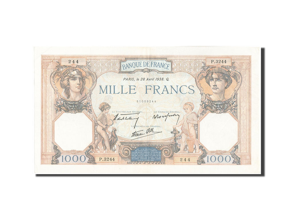 Banknote, France, 1000 Francs, 1 000 F 1927-1940 ''Cérès et Mercure'', 1938