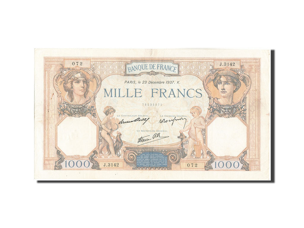 Billete, Francia, 1000 Francs, 1 000 F 1927-1940 ''Cérès et Mercure'', 1937