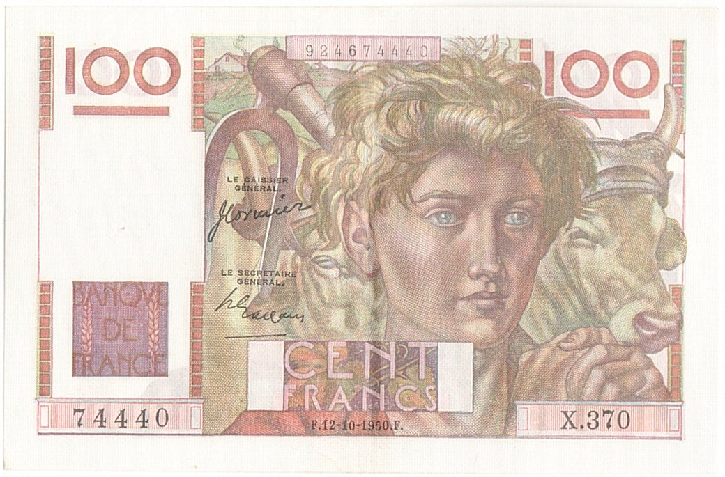 Banknote, France, 100 Francs, 100 F 1945-1954 ''Jeune Paysan'', 1950
