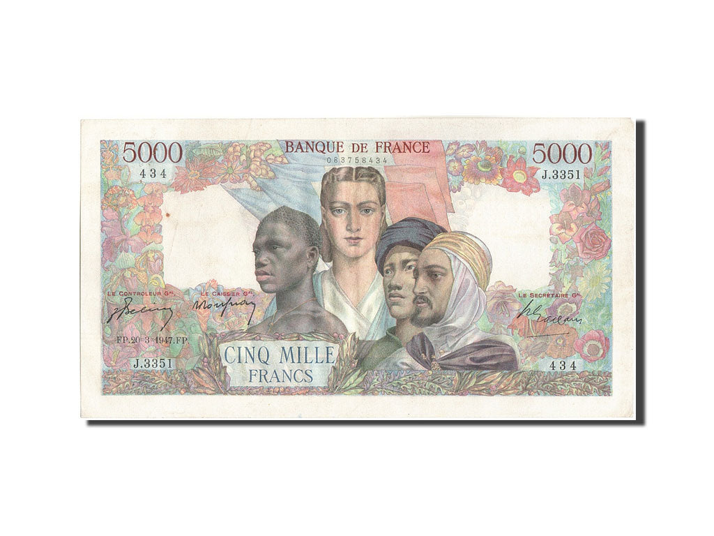 Banknote, France, 5000 Francs, 5 000 F 1942-1947 ''Empire Français'', 1947