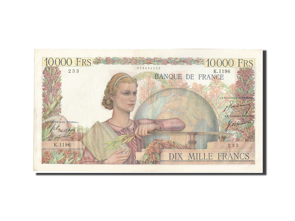 Billete, Francia, 10,000 Francs, 10 000 F 1945-1956 ''Génie Français'', 1951