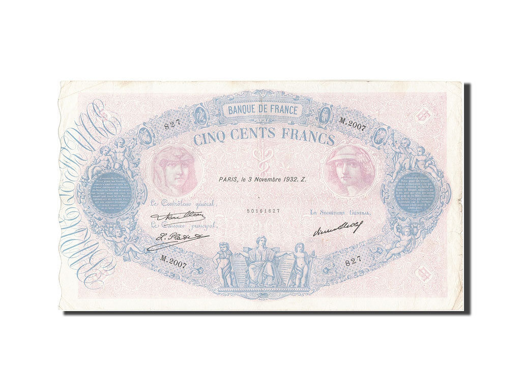 Banconote, Francia, 500 Francs, 500 F 1888-1940 ''Bleu et Rose'', 1932