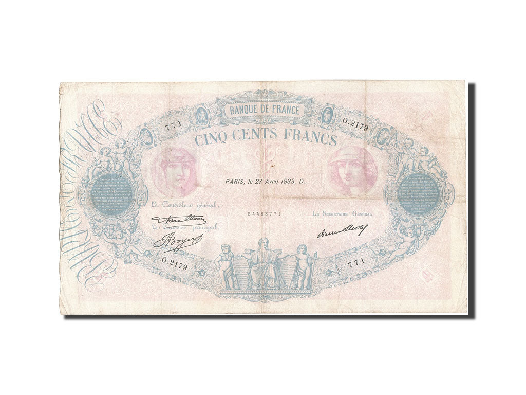 Banknot, Francja, 500 Francs, Bleu et Rose, 1933, 1933-04-27, EF(40-45)