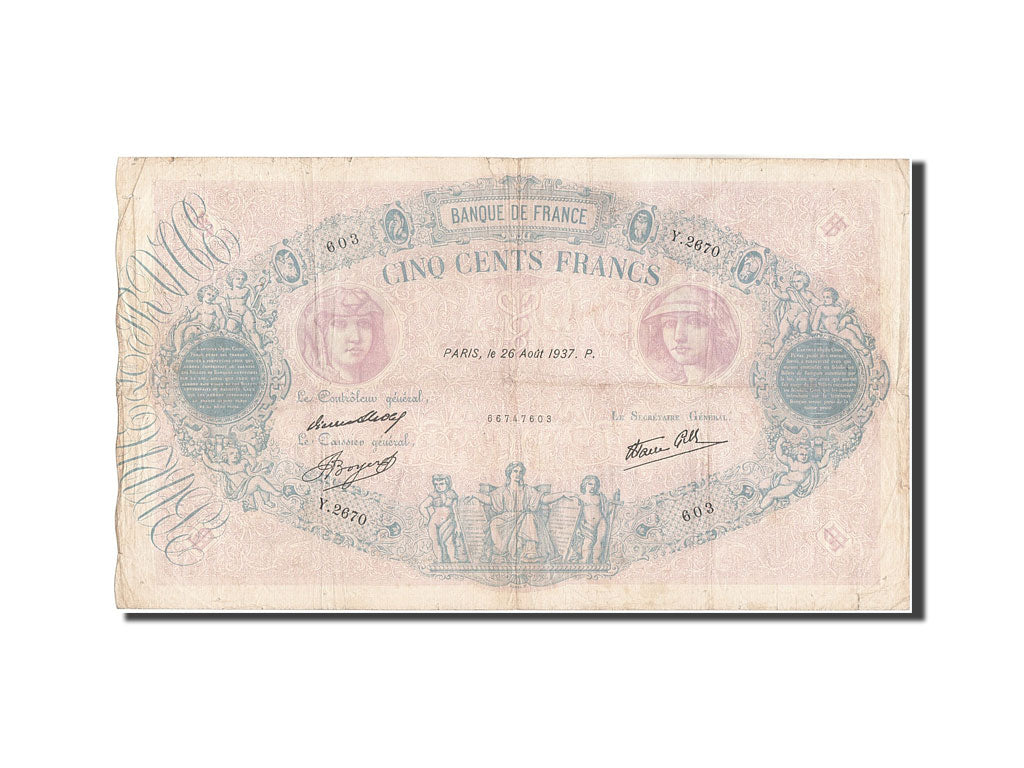 Banknote, France, 500 Francs, 500 F 1888-1940 ''Bleu et Rose'', 1937