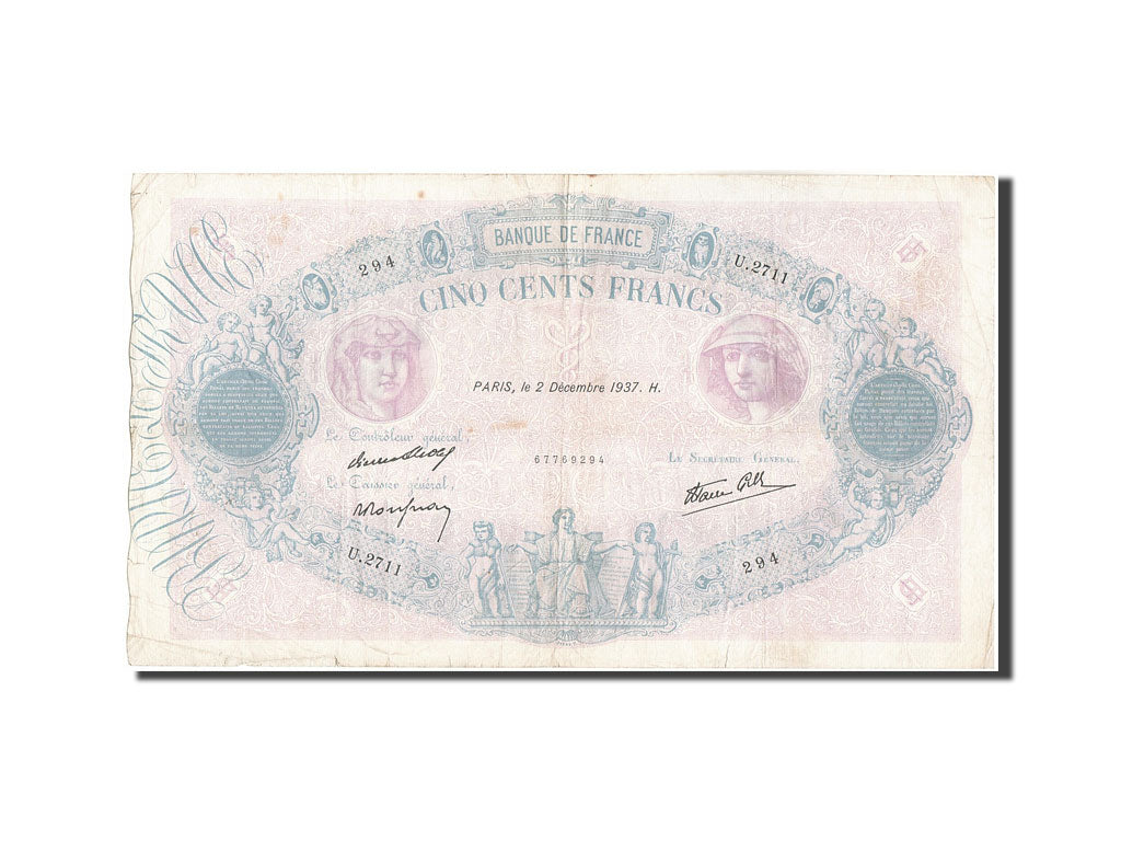 Banconote, Francia, 500 Francs, 500 F 1888-1940 ''Bleu et Rose'', 1937