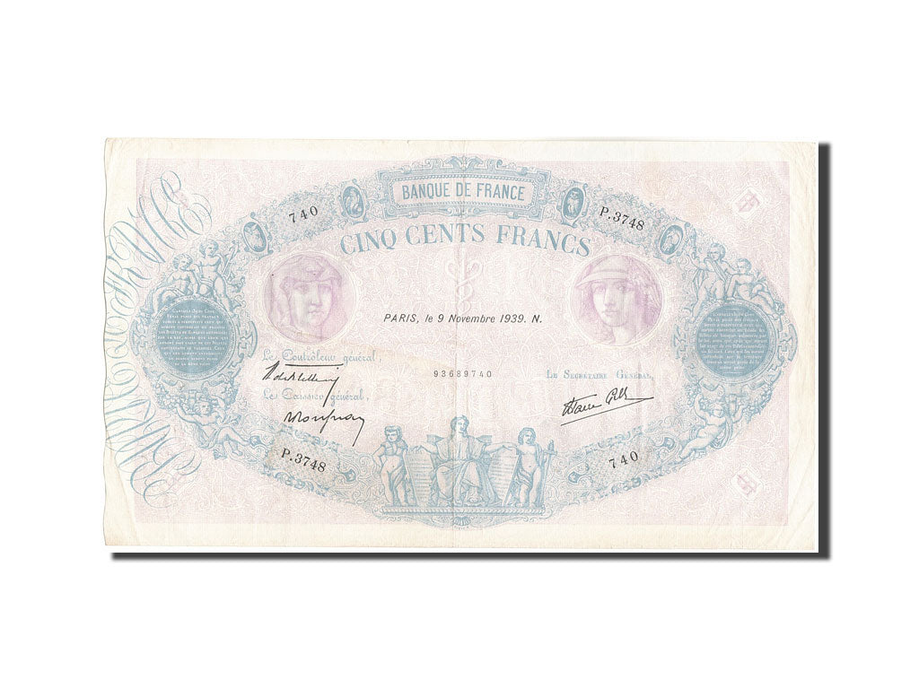 Banknote, France, 500 Francs, 500 F 1888-1940 ''Bleu et Rose'', 1939