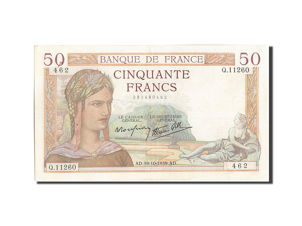 Banconote, Francia, 50 Francs, 50 F 1934-1940 ''Cérès'', 1932, 1939-10-19