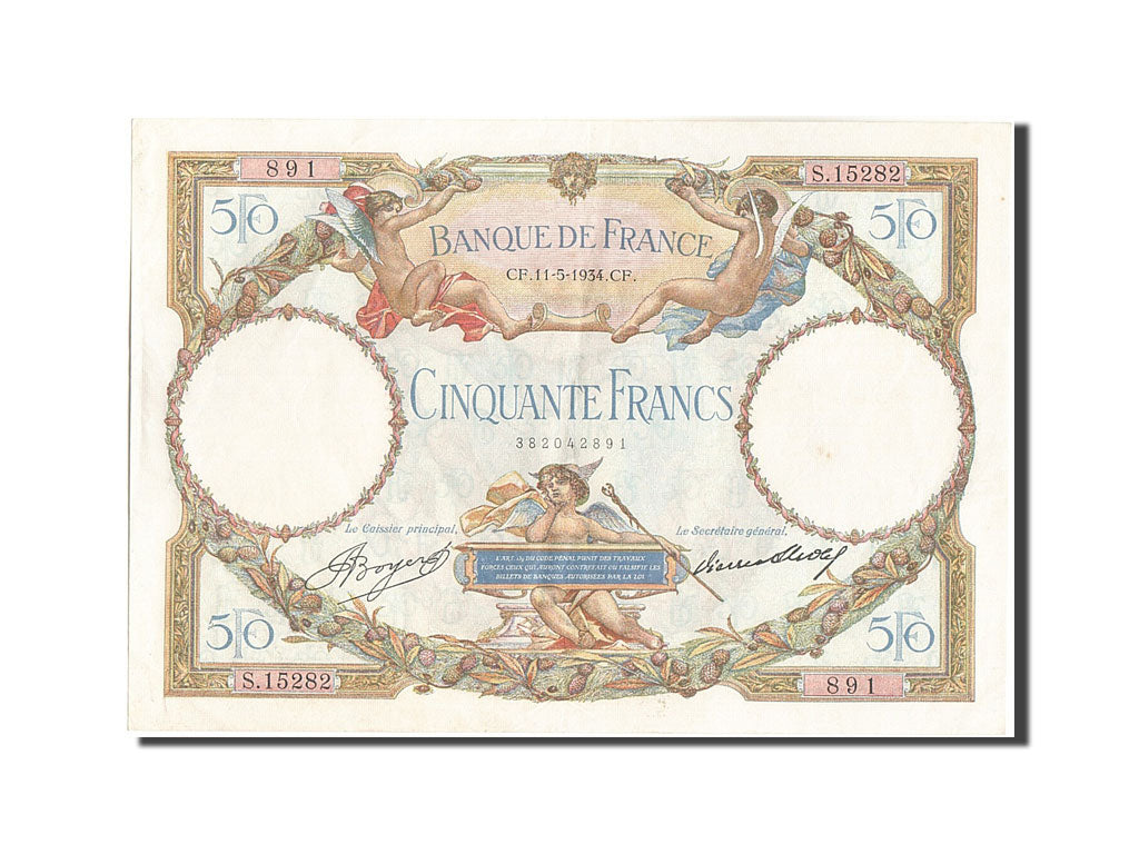 Banknot, Francja, 50 Francs, Luc Olivier Merson, 1934, 1934-05-11, AU(50-53)