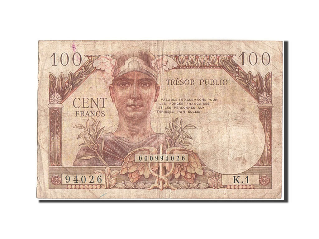 France, 100 Francs, 1955-1963 Treasury, 1955, K.1, TB, KM:M11a