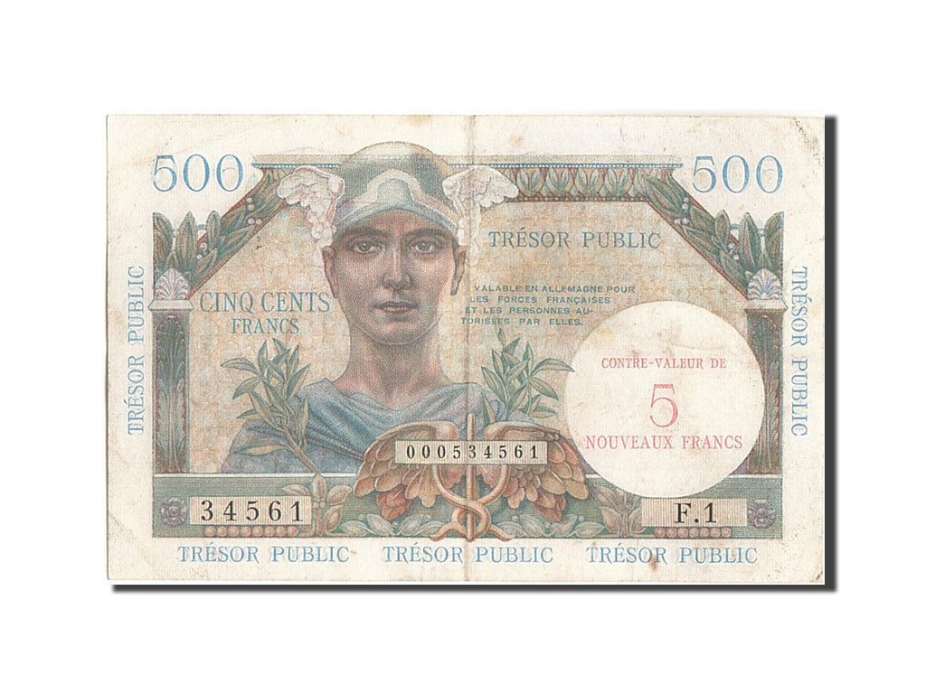 Banknote, France, 5 Nouveaux Francs on 500 Francs, 1955-1963 Treasury, 1960