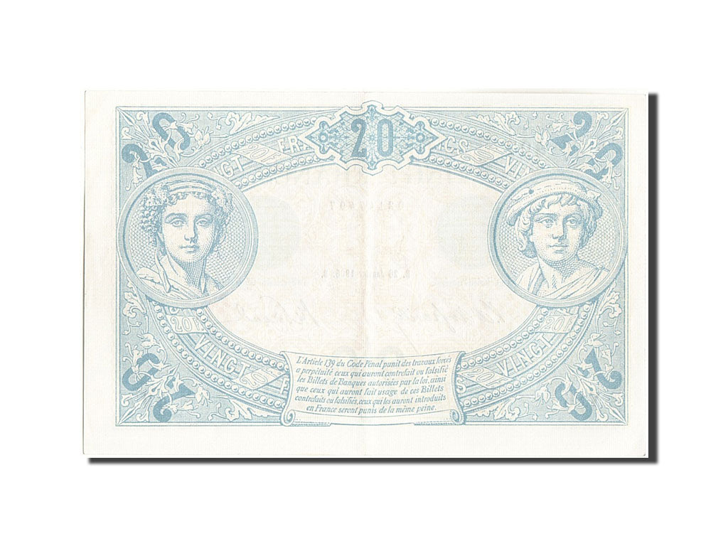Banknote, France, 20 Francs, 20 F 1905-1913 ''Bleu'', 1906, 1906-01-26, UNC(64)