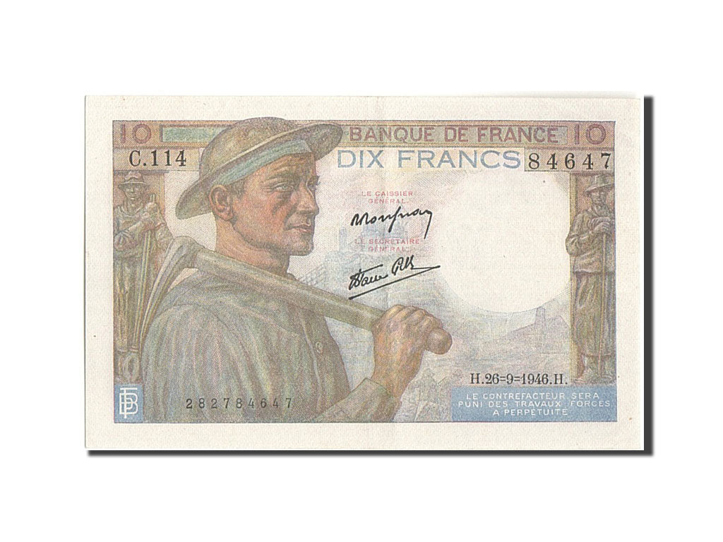 Billet, France, 10 Francs, 10 F 1941-1949 ''Mineur'', 1946, 1946-09-26, SUP+