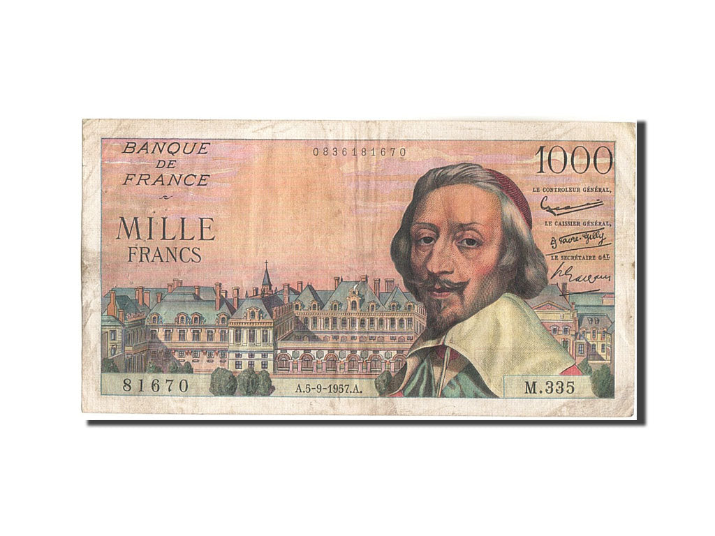 Geldschein, Frankreich, 1000 Francs, 1 000 F 1953-1957 ''Richelieu'', 1957