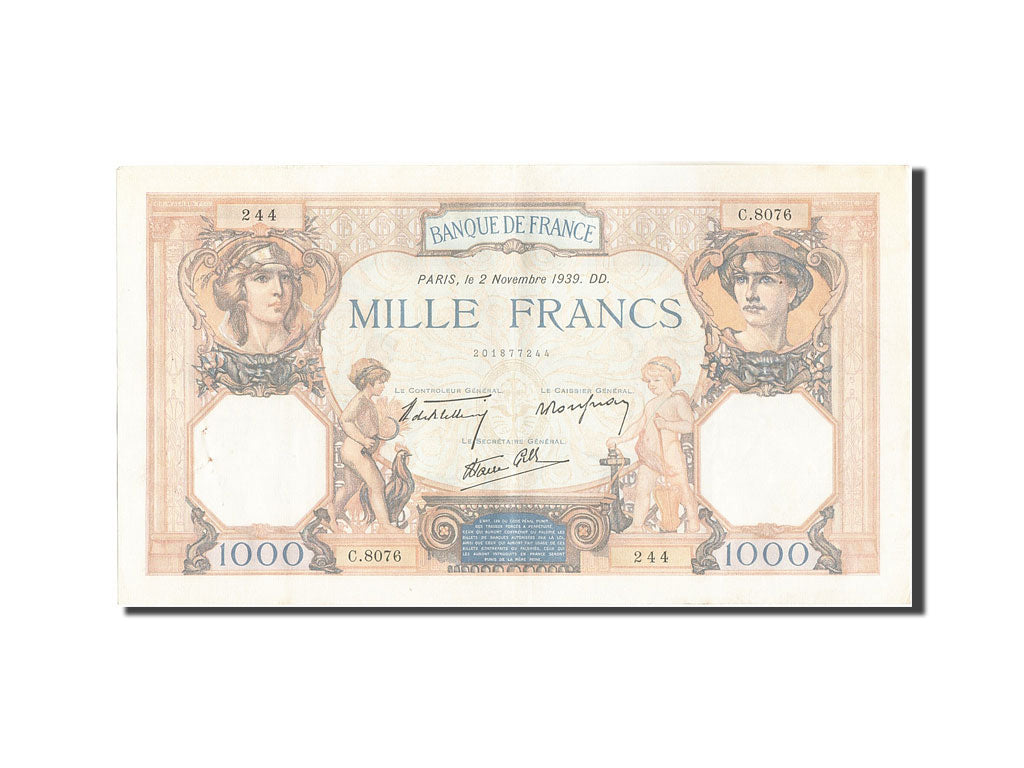 Billete, Francia, 1000 Francs, 1 000 F 1927-1940 ''Cérès et Mercure'', 1939