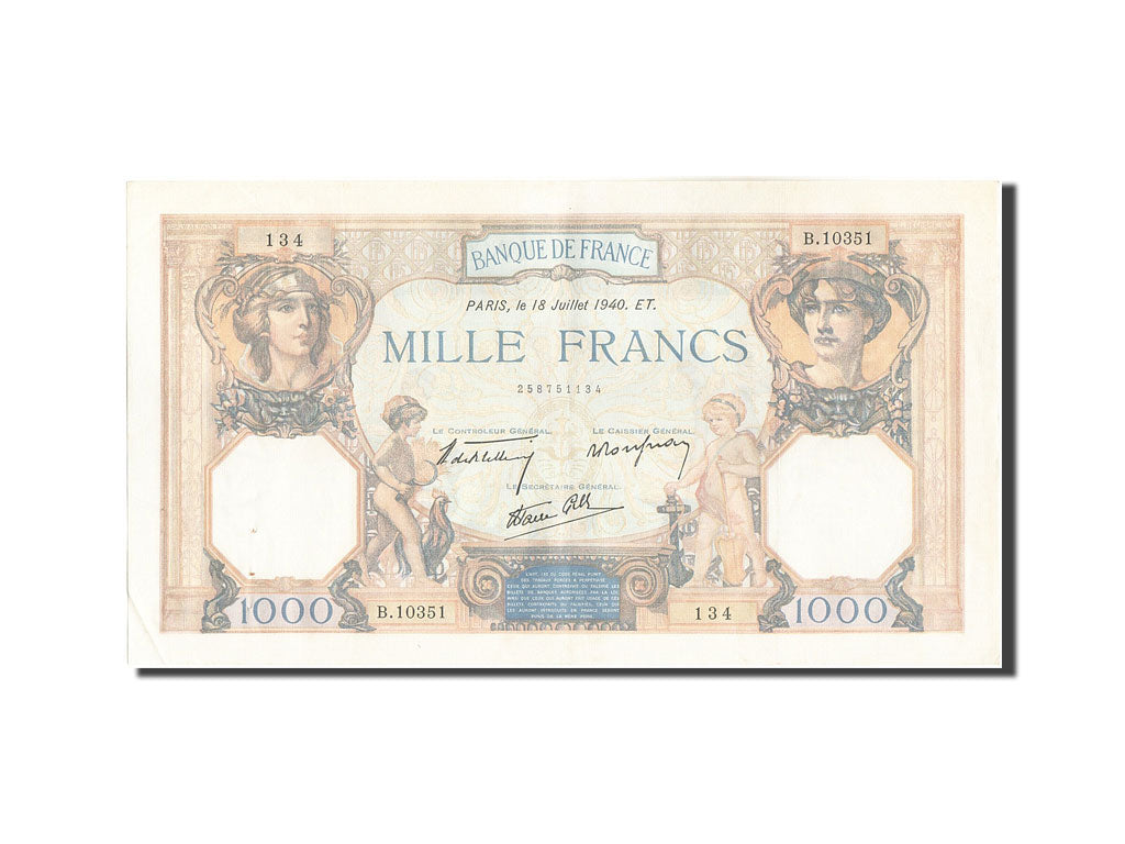 Banknote, France, 1000 Francs, 1 000 F 1927-1940 ''Cérès et Mercure'', 1940