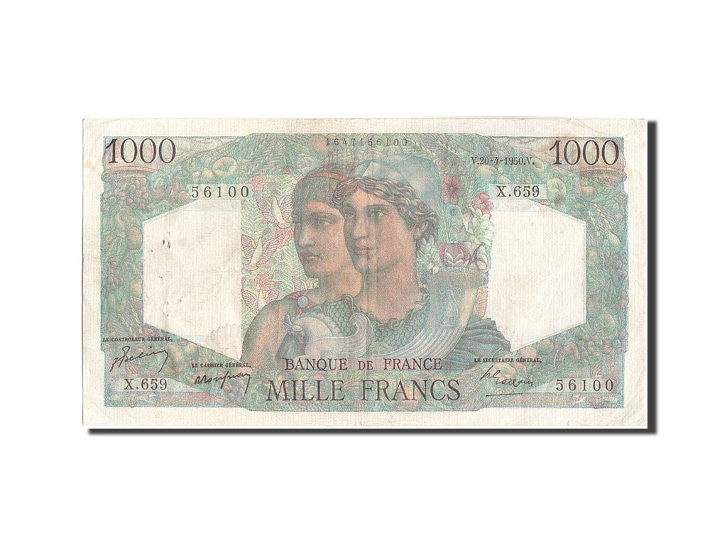 Geldschein, Frankreich, 1000 Francs, 1 000 F 1945-1950 ''Minerve et Hercule''