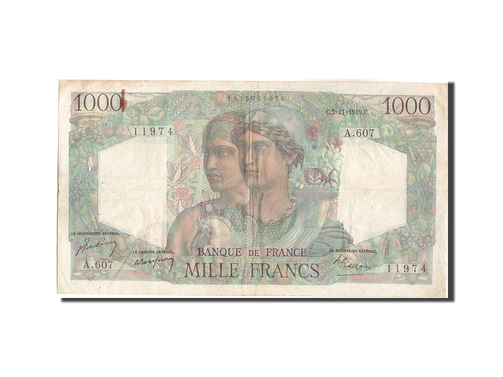 Banknote, France, 1000 Francs, 1 000 F 1945-1950 ''Minerve et Hercule'', 1949