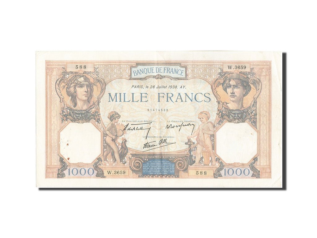 Banknote, France, 1000 Francs, 1 000 F 1927-1940 ''Cérès et Mercure'', 1938
