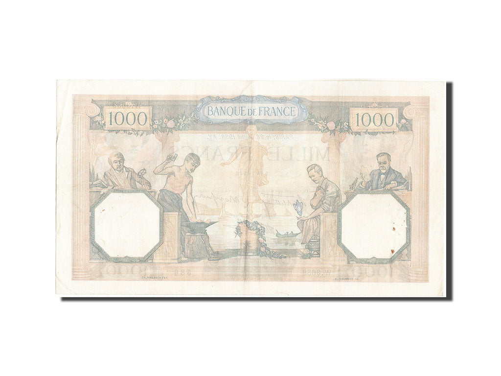 Banknote, France, 1000 Francs, 1 000 F 1927-1940 ''Cérès et Mercure'', 1938