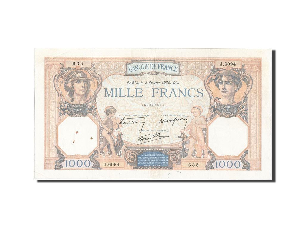 Banknote, France, 1000 Francs, 1 000 F 1927-1940 ''Cérès et Mercure'', 1939