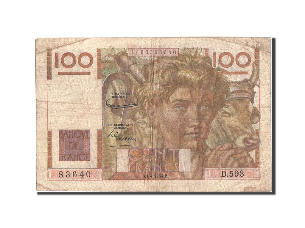 Banknote, France, 100 Francs, 100 F 1945-1954 ''Jeune Paysan'', 1954