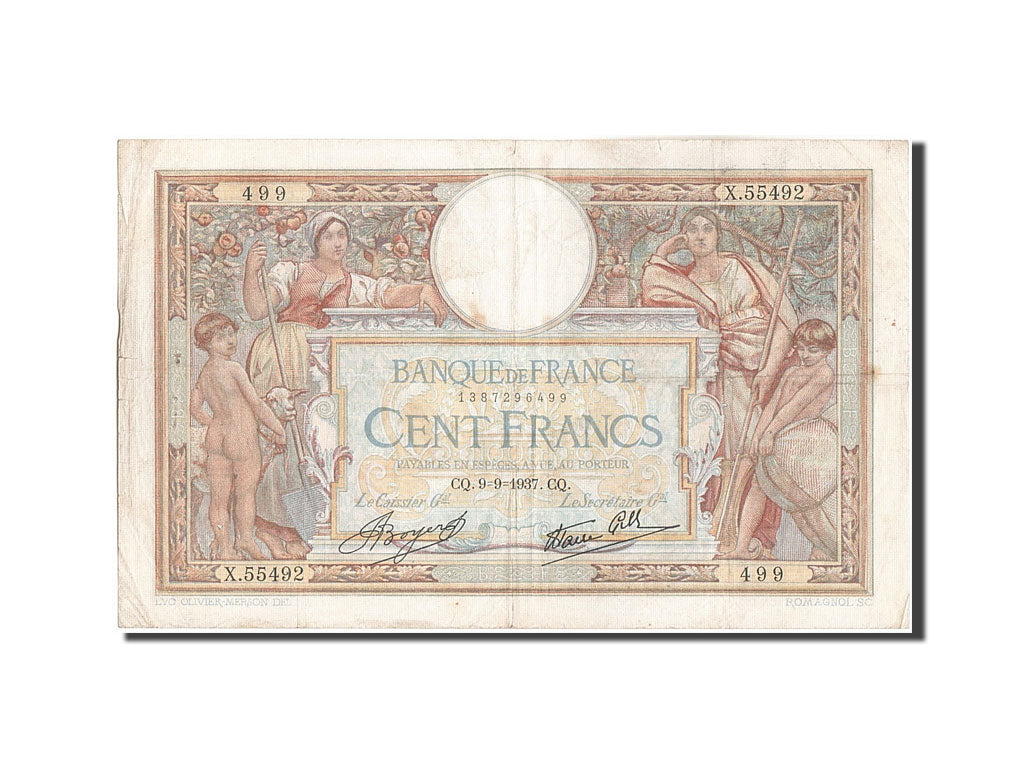 Banknote, France, 100 Francs, 100 F 1908-1939 ''Luc Olivier Merson'', 1937