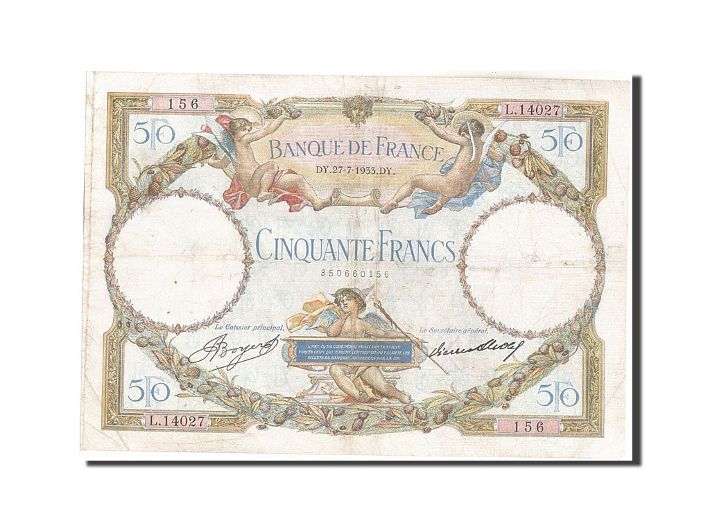Banknot, Francja, 50 Francs, Luc Olivier Merson, 1933, 1933-07-27, EF(40-45)