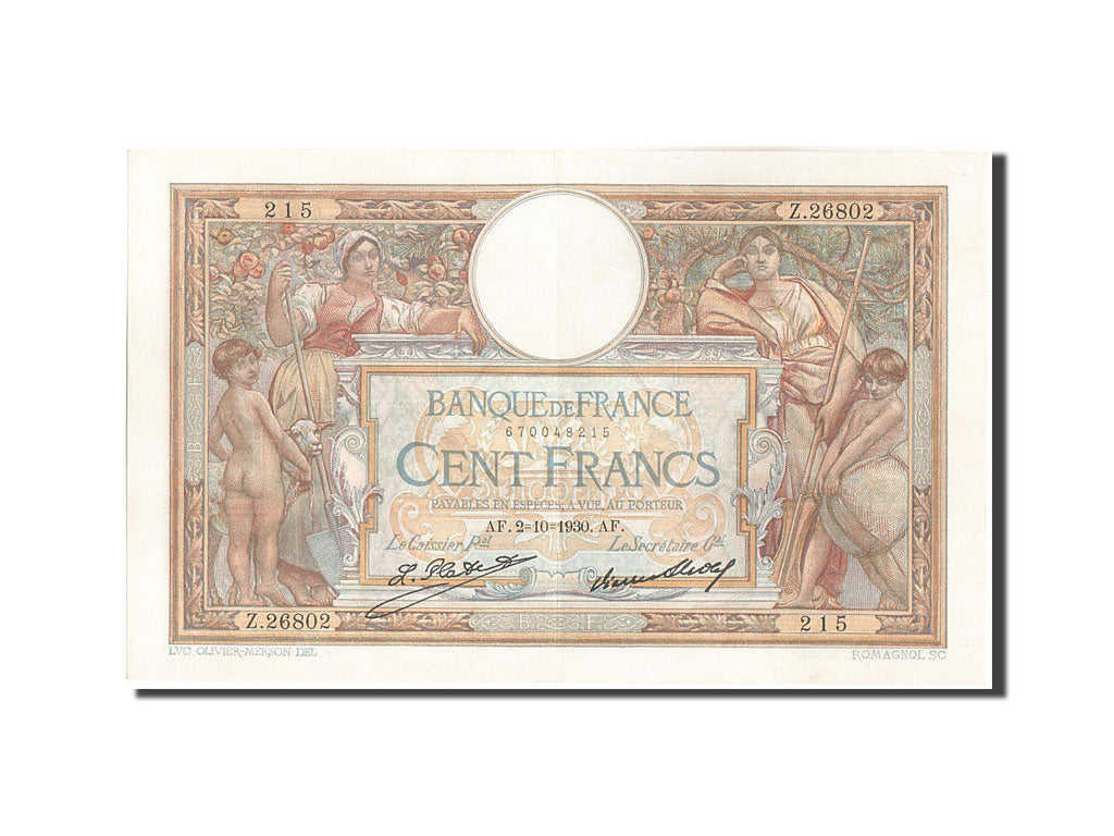 Banknote, France, 100 Francs, 100 F 1908-1939 ''Luc Olivier Merson'', 1930