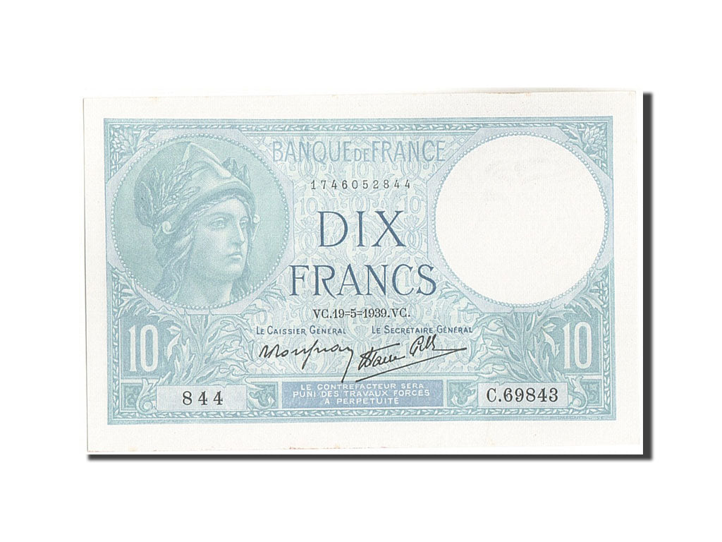 Biljet, Frankrijk, 10 Francs, 10 F 1916-1942 ''Minerve'', 1939, 1939-05-19