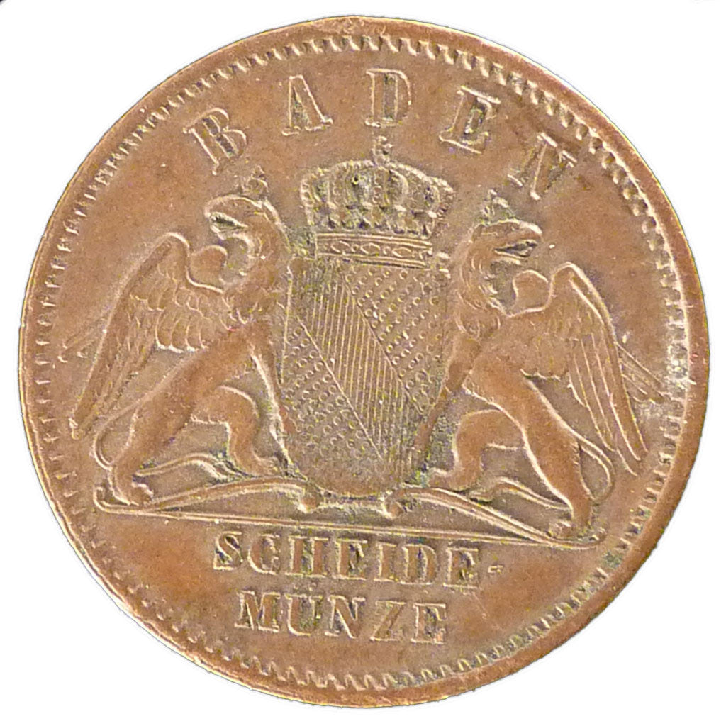 Coin, German States, BADEN, Friedrich I, 1/2 Kreuzer, 1865, AU(55-58), Copper