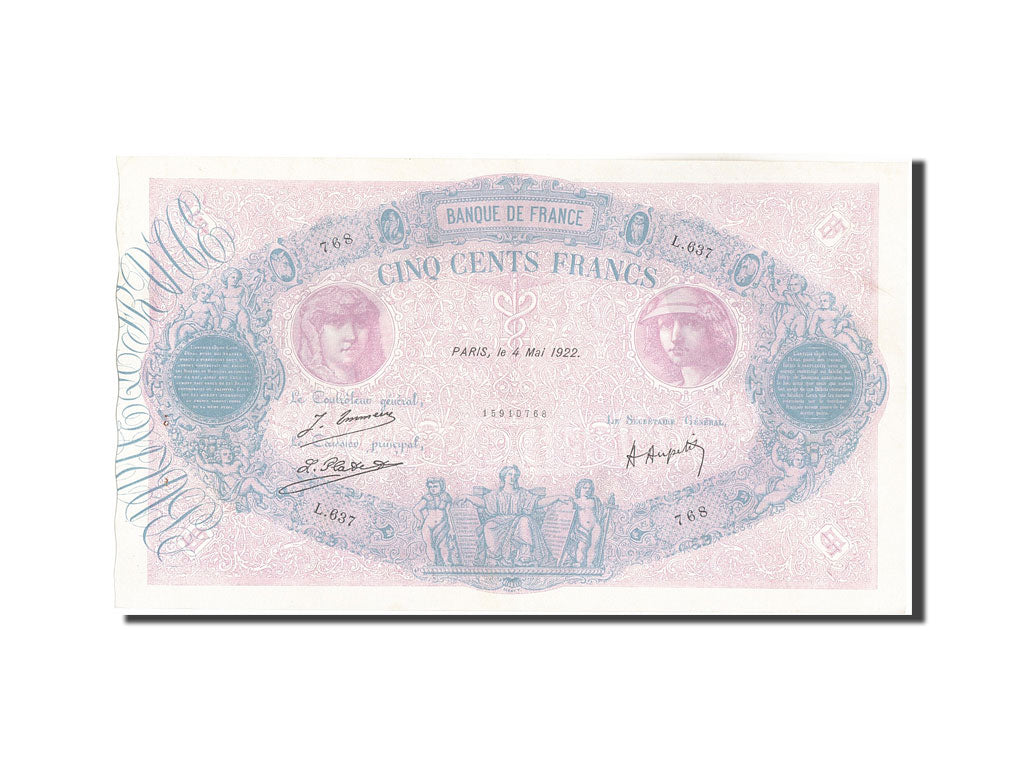 Banknote, France, 500 Francs, 500 F 1888-1940 ''Bleu et Rose'', 1922