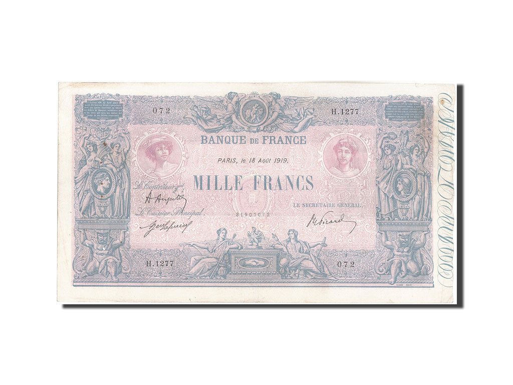 Banknote, France, 1000 Francs, 1 000 F 1889-1926 ''Bleu et Rose'', 1919
