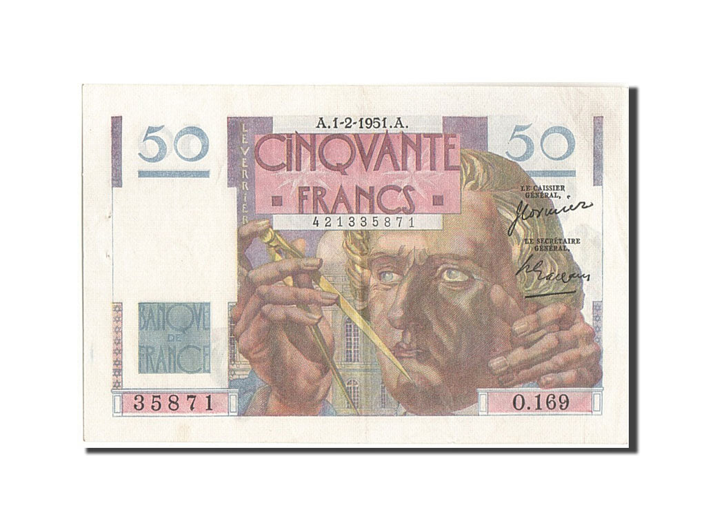 Geldschein, Frankreich, 50 Francs, 50 F 1946-1951 ''Le Verrier'', 1951