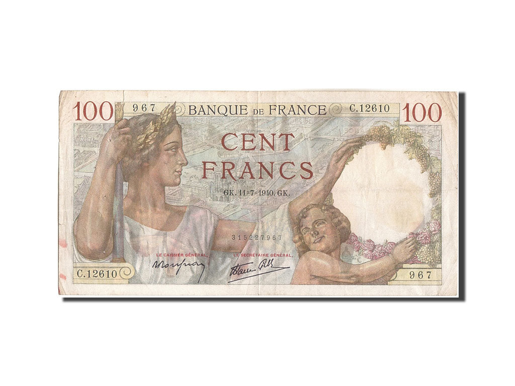 Banknote, France, 100 Francs, 100 F 1939-1942 ''Sully'', 1940, 1940-07-11