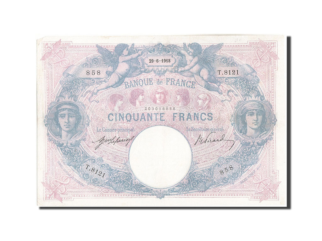 Billete, Francia, 50 Francs, 50 F 1889-1927 ''Bleu et Rose'', 1918, 1918-06-29