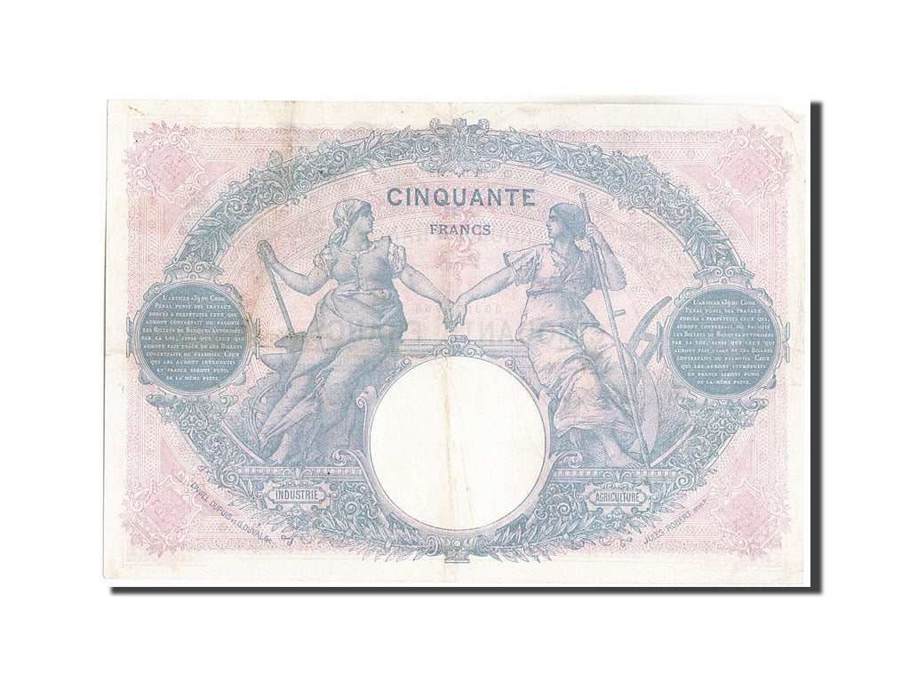 Billete, Francia, 50 Francs, 50 F 1889-1927 ''Bleu et Rose'', 1918, 1918-06-29