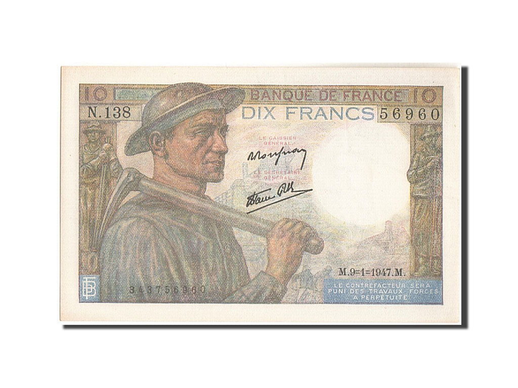 Billete, Francia, 10 Francs, 10 F 1941-1949 ''Mineur'', 1947, 1947-01-09, SC