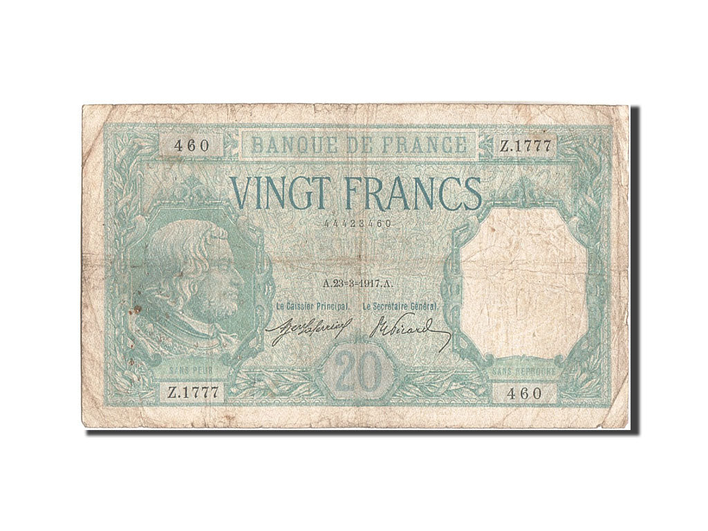 Banknote, France, 20 Francs, 20 F 1916-1919 ''Bayard'', 1917, 1917-03-23
