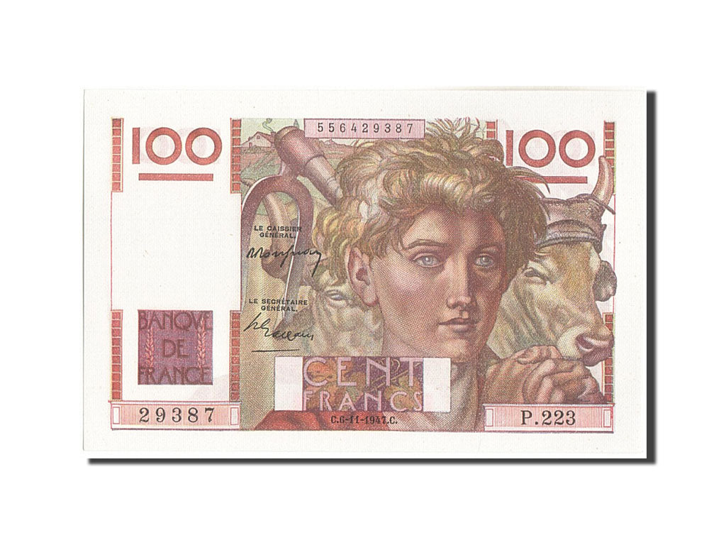 Biljet, Frankrijk, 100 Francs, 100 F 1945-1954 ''Jeune Paysan'', 1947