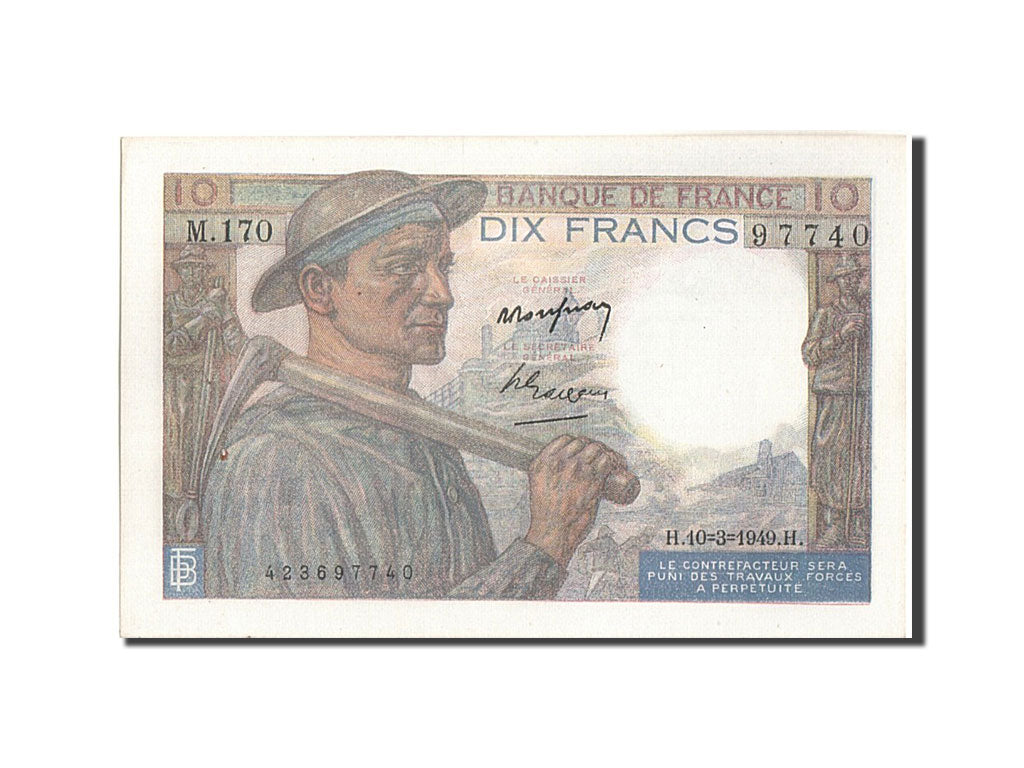 Billete, Francia, 10 Francs, 10 F 1941-1949 ''Mineur'', 1949, 1949-03-10, SC