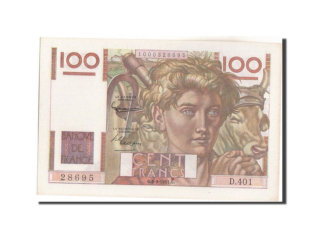 Biljet, Frankrijk, 100 Francs, 100 F 1945-1954 ''Jeune Paysan'', 1951
