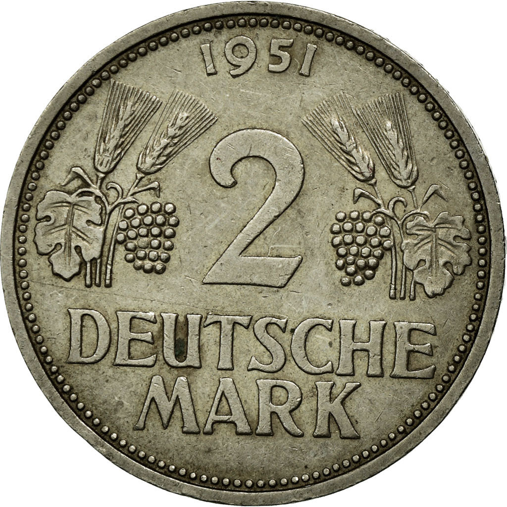 Moneta, GERMANIA - REPUBBLICA FEDERALE, 2 Mark, 1951, Stuttgart, BB+