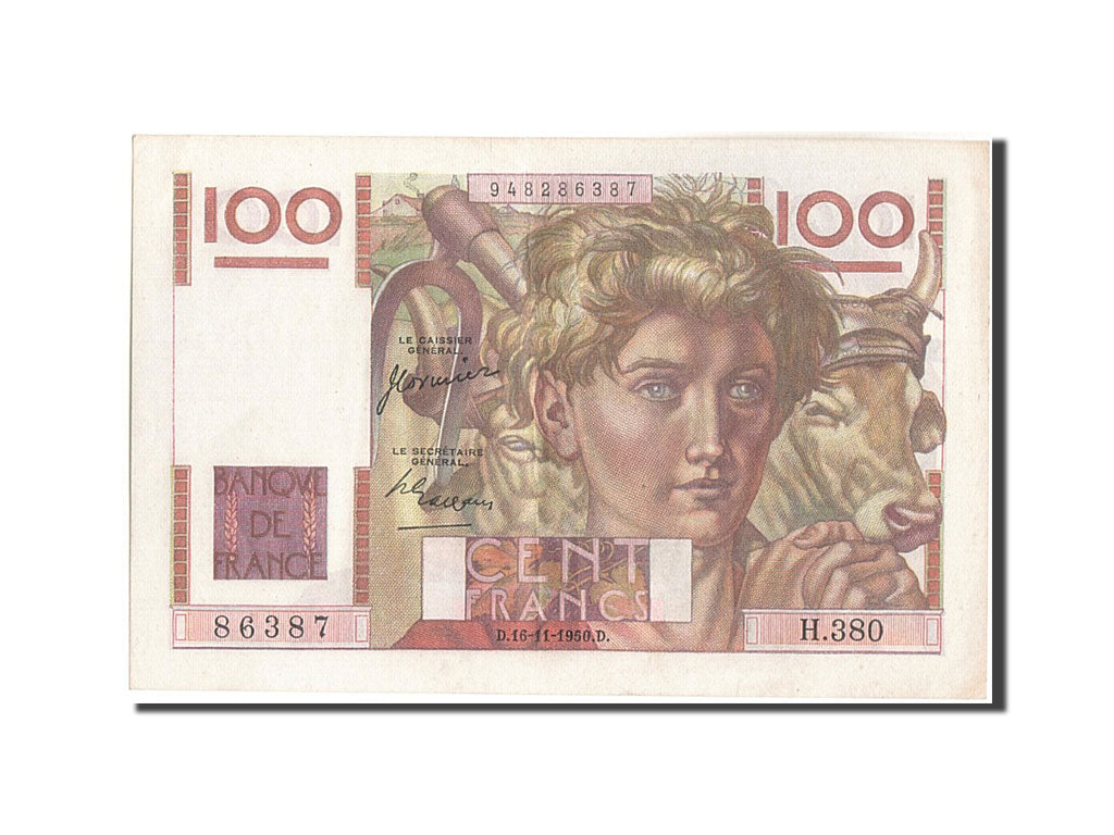 Biljet, Frankrijk, 100 Francs, 100 F 1945-1954 ''Jeune Paysan'', 1950