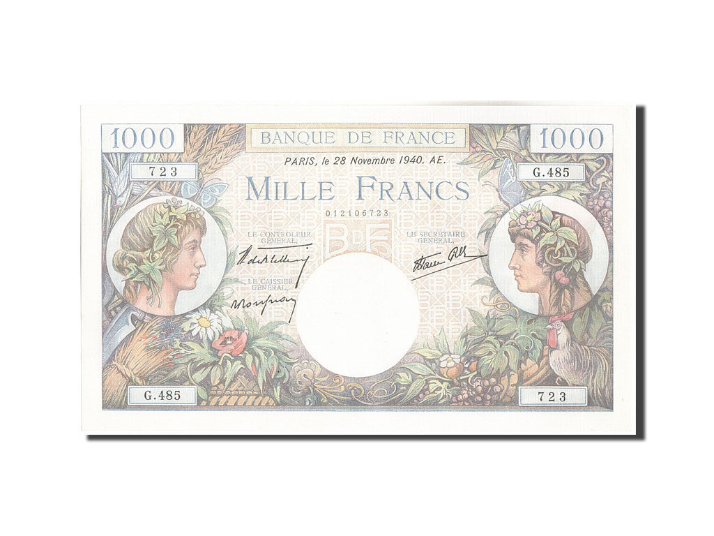 Banknote, France, 1000 Francs, 1 000 F 1940-1944 ''Commerce et Industrie''