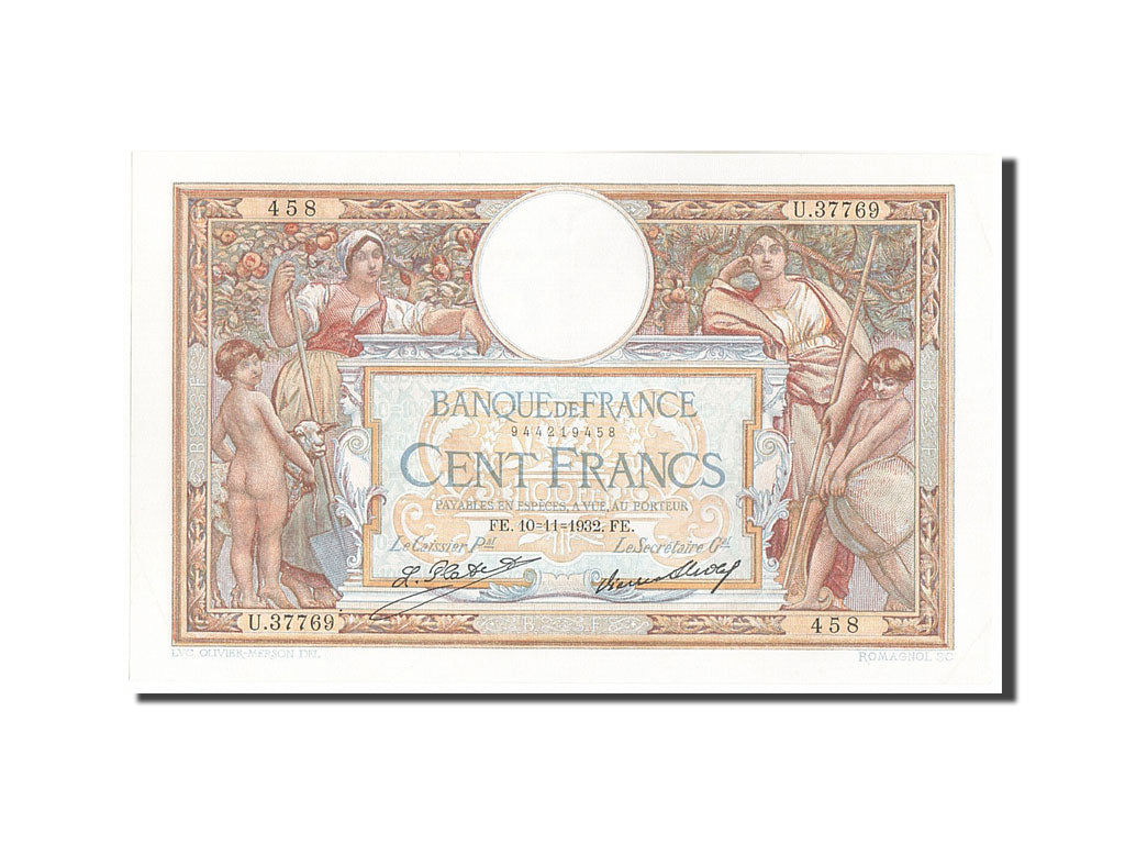 Banknote, France, 100 Francs, 100 F 1908-1939 ''Luc Olivier Merson'', 1932