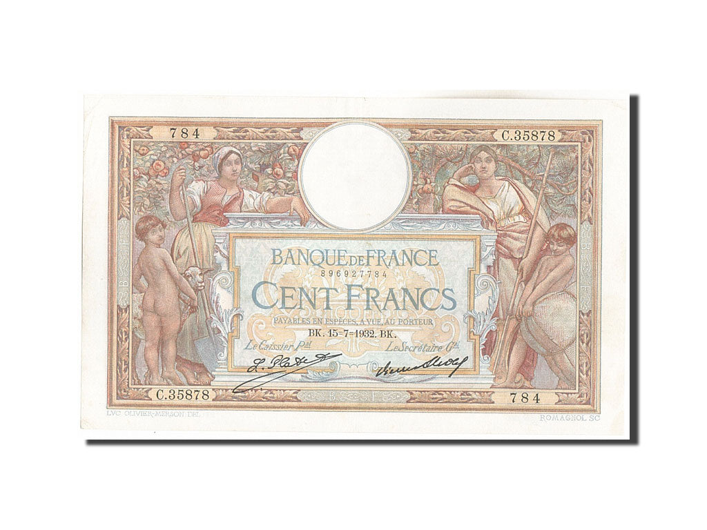 Banknote, France, 100 Francs, 100 F 1908-1939 ''Luc Olivier Merson'', 1932