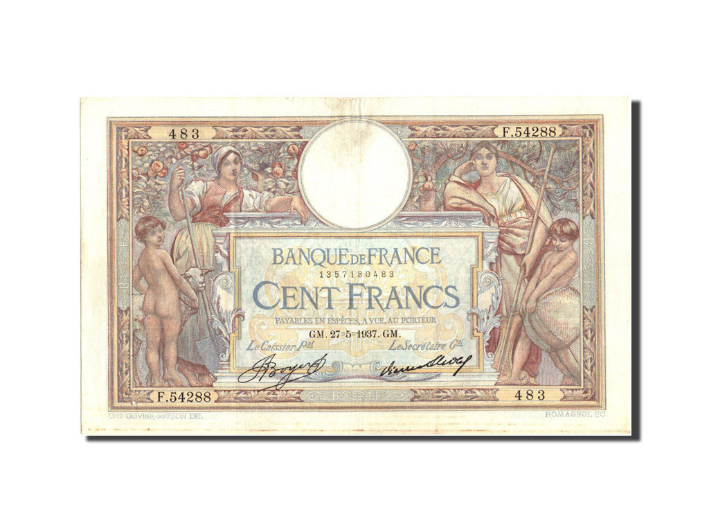 Banknote, France, 100 Francs, 100 F 1908-1939 ''Luc Olivier Merson'', 1937