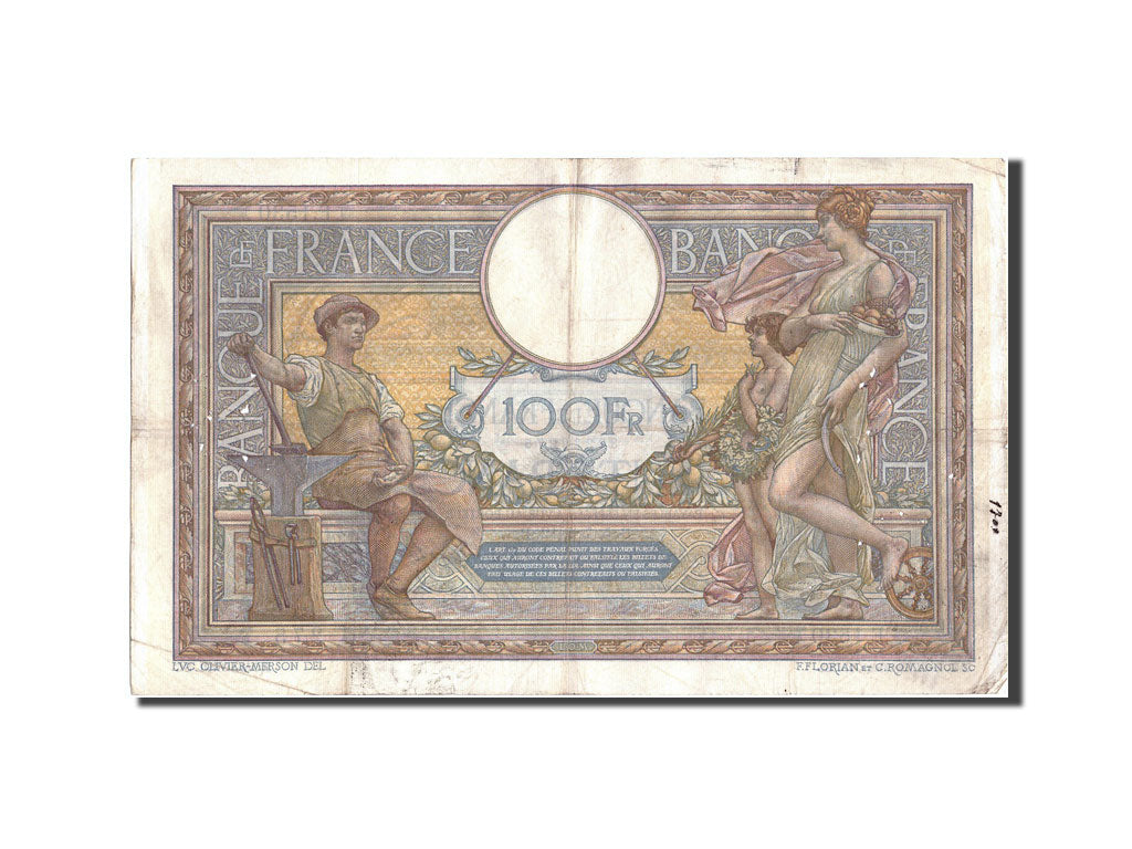 Banknote, France, 100 Francs, 100 F 1908-1939 ''Luc Olivier Merson'', 1912