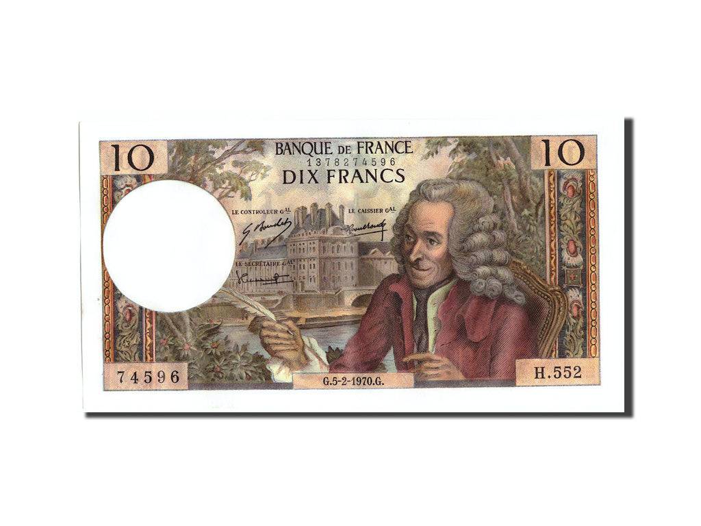 Geldschein, Frankreich, 10 Francs, 10 F 1963-1973 ''Voltaire'', 1970